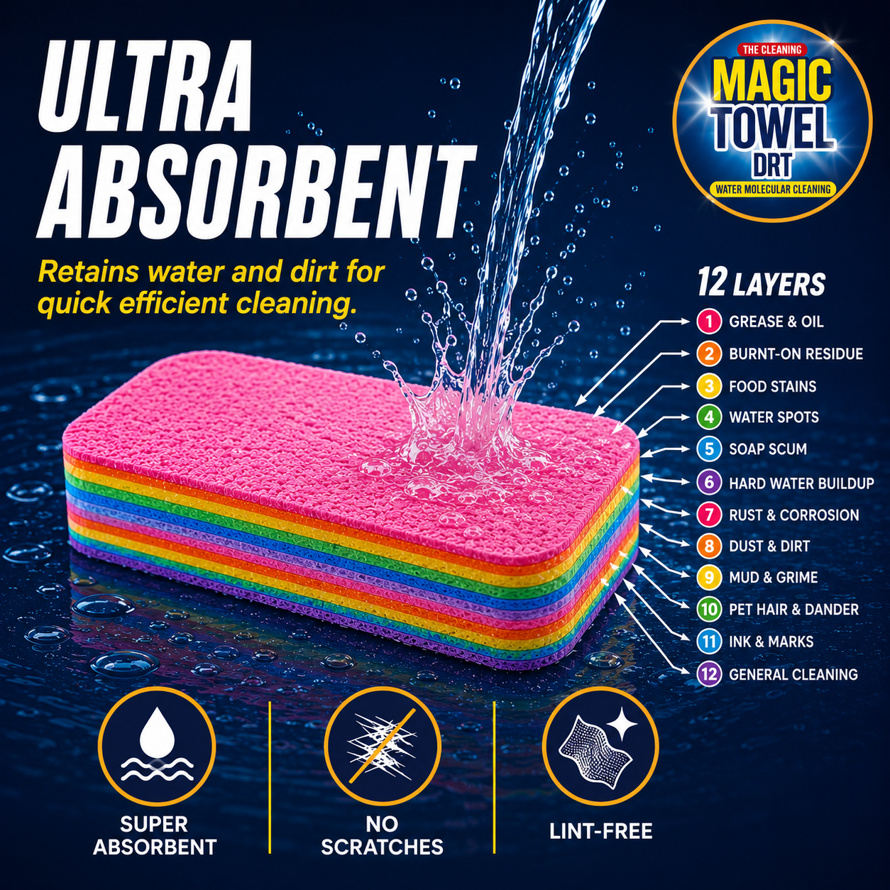 Magic Towel Sponge - Multicolor - Regular - 3 Pack